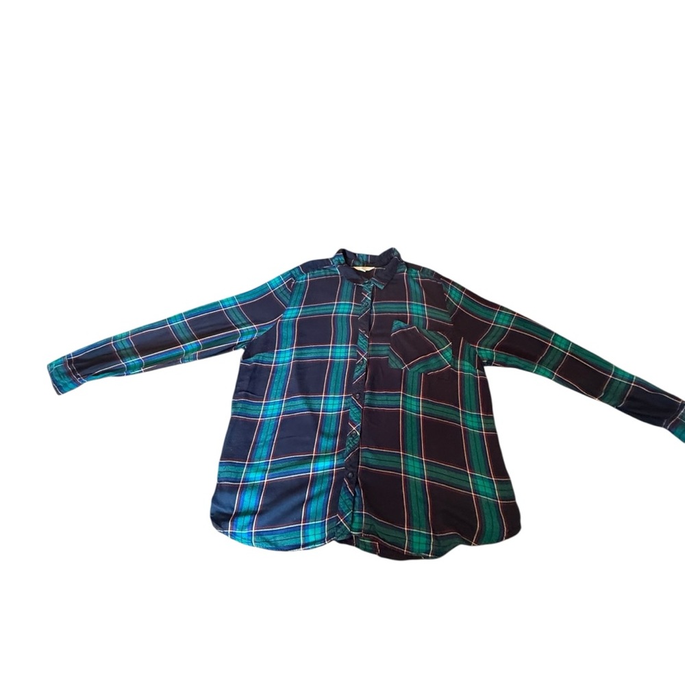 TIME AND TRU BLUE PLAID BUTTON-DOWN TOP XXL (20)